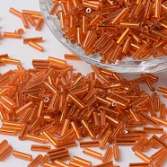 Silver Lined Glass Bugle Beads, Round Hole, Orange Red, 6~7x1.5~2mm, Hole: 0.5mm, about 12500pcs/bag(SEED-K001-A02-1)