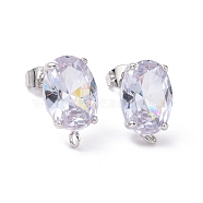 Brass Micro Pave Clear Cubic Zirconia Stud Earring Findings, with Vertical Loops and Ear Nuts, Oval, Cadmium Free & Lead Free, Platinum, 17x10x6.8mm, Hole: 1.6mm, Pin: 0.9mm(X-KK-G420-18P)