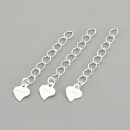 925 Sterling Silver Twisted Extender Chains, with Heart Charms, with 925 Stamp, Silver, 32mm(X-STER-S002-32)
