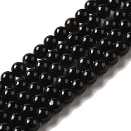 Natural Agate Beads Strands, Dyed, Round, Black, 6mm, Hole: 1mm, about 65pcs/strand, 15.5 inch(G-G390-6mm-01)