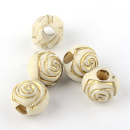 Flower Plating Acrylic Beads, Golden Metal Enlaced, Beige, 12x12mm, Hole: 4mm, about 750pcs/500g(PACR-Q102-98A)