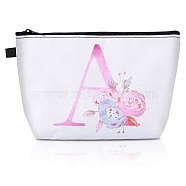 Polyester Cosmetic Zipper Pouches, Waterproof Clutch Bag, Toilet Bag for Women, Rectangle with Letter A, White, 135x215x8mm(ABAG-TAC0035-03A)