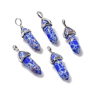 Synthetic Blue Imperial Jasper Pendants, Faceted, with Platinum Tone Brass Findings, Lead free & Cadmium Free, Bullet, 27~30x9~10x7~8mm, Hole: 4x3mm(G-K329-16P)
