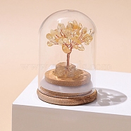 Natural Citrine Chips Tree of Life Decorations, Mini Wooden & Glass Base with Copper Wire Feng Shui Energy Stone Gift for Home Office Desktop Decoration, 52x77mm(TREE-PW0003-24C)