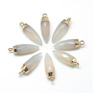 Natural Grey Agate Pointed Pendants, with Brass Findings, Faceted, Bullet, Golden, 25~27x8mm, Hole: 2mm(G-Q495-08G)