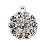 Tibetan Style Alloy Pendants, Twenty Pointed Star Charm, Antique Silver, 39.5x34x1.5mm, Hole: 5x3mm(PALLOY-B008-09AS)