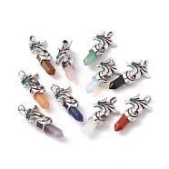 Natural & Synthetic Gemstone and Indicolite Rhinestone Big Pendants, with Antique Silver Tone Alloy Phoenix Findings, Cadmium Free & Lead Free, Faceted Bullet Charm, Mixed Dyed and Undyed, 61x30x16mm, Hole: 6x7mm(G-G855-06AS)