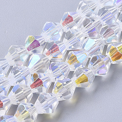Electroplate Glass Beads Strands, AB Color Half Plated, Faceted, Bicone, Clear AB, 8x8mm, Hole: 1.5mm, about 37~39pcs/Strand, 12.01 inch(30.5 cm)(EGLA-Q118-8mm-C17)