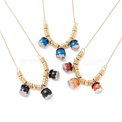 304 Stainless Steel Pendant Necklaces, with Natural Dyed Agate & 201 Stainless Steel Pendants, Round, Mixed Color, 16.9 inch(43cm)(NJEW-P259-01G)