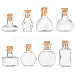 Elite 8Pcs 8 Style Miniature Glass Bottles, with Cork Stoppers, Empty Wishing Bottles, for Dollhouse Accessories, Jewelry Making, Clear, 11~22x11~22x11.5~30mm, 1pc/style(GLAA-PH0002-57)