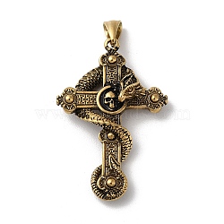 Vacuum Plating 304 Stainless Steel Big Pendants, Cross with Dragon & Skull Charms, Antique Golden, 55x36x12mm, Hole: 9x5mm(STAS-L223-10AG)