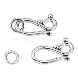 Tibetan Style Alloy Hook and Eye Clasps, Lead Free, Cadmium Free and Nickel Free, teardrop, Antique Silver, Hook: about 12mm wide, 20.5mm long, Eye: about 7.5mm in diameter, hole: 5mm(X-LF1277Y-NF)