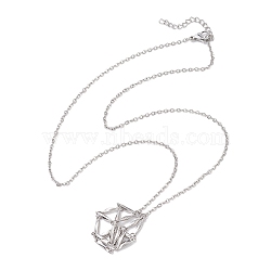 Crystal Stone Cage Pendant Necklaces, 304 Stainless Steel Cable Chain Necklaces, Stainless Steel Color, 19.57 inch(49.7cm)(NJEW-JN04757-02)