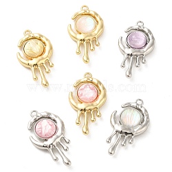 Transparent Resin Pendants, Rack Plating Alloy Melting Moon Charms, Mixed Color, 27.5x15x6mm, Hole: 1.8mm(PALLOY-P303-08)