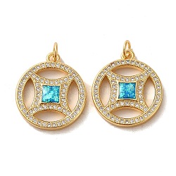 Copper Cash Brass Micro Pave Cubic Zirconia with Synthetic Opal Pendants, with Jump Ring, Real 18K Gold Plated, Dark Turquoise, 21.5x18.5x3mm(KK-D096-08G-01)