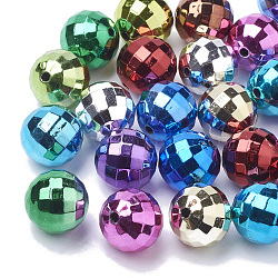 Color Plated Acrylic Beads, Faceted, Round, Mixed Color, 12mm, Hole: 2mm, about 500pcs/500g(PACR-R241-02B)
