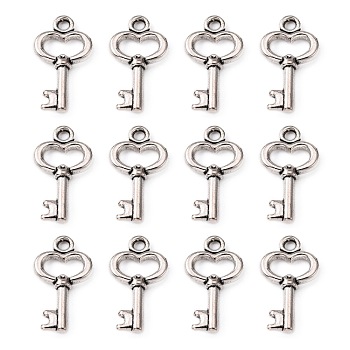 Gifts Ideas for Her Tibetan Style Alloy Pendants, Lead Free and Cadmium Free, Antique Silver, Skeleton Key, about 15.5mm long, 9mm wide, 2.5mm thick, hole: 1mm