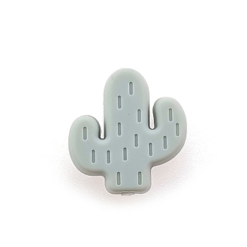 Food Grade Eco-Friendly Silicone Focal Beads, Chewing Beads For Teethers, DIY Nursing Necklaces Making, Cactus, Light Grey, 25x23x8mm, Hole: 2mm