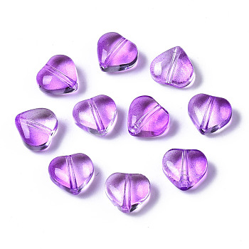 Transparent Spray Painted Glass Beads, Heart, Blue Violet, 7.5x8x4.5mm, Hole: 0.9mm