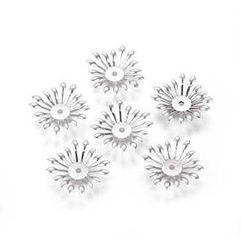 Multi-Petal 316 Surgical Stainless Steel Bead Caps, Flower, Stainless Steel Color, 24x24x3mm, Hole: 2mm