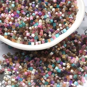 Glass Bugle Beads, Imitation Cat Eye, Cylinder, Colorful, 2x1.5mm, Hole: 1.2mm, about 125000pcs/pound