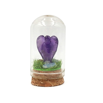 Glass Crystal Ball Ornament, with Natural Amethyst Wings inside, Reiki Energy Stone Desktop Office Table Decor, 55x30mm
