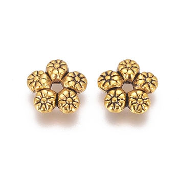 Tibetan Style Alloy Spacer Beads, Flower, Antique Golden, Lead Free & Cadmium Free, 7x7x2mm, Hole: 1mm