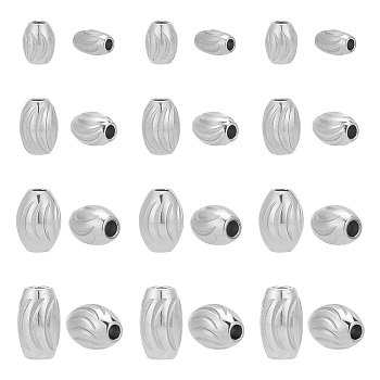 24Pcs 4 Styles 201 Stainless Steel Beads, Barrel, Stainless Steel Color, 5~8x3~6mm, Hole: 1.2~1.8mm, 6pcs/style