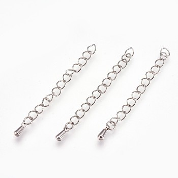 304 Stainless Steel Chain Extender, teardrop, Stainless Steel Color, 56x4mm, Drop: 8x3mm