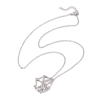 Crystal Stone Cage Pendant Necklaces, 304 Stainless Steel Cable Chain Necklaces, Stainless Steel Color, 19.57 inch(49.7cm)