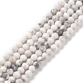 Natural Howlite Beads Strands, Faceted, Round, 4~4.5mm, Hole: 0.8mm, about 99pcs/strand, 15.35''(39cm)