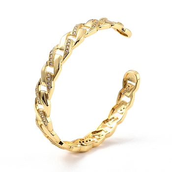 Bling Curb Chain-shaped Cubic Zirconia Cuff Bangle, Real 18K Gold Plated Brass Hollow Open Bangle for Women, Cadmium Free & Lead Free, Clear, Inner Diameter: 2-1/8 inch(5.33cm)