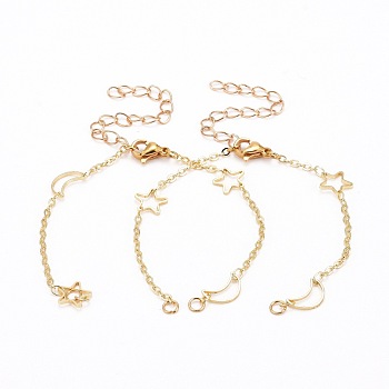 Star & Moon Bracelet Makings, with Brass Curb Chains, 304 Stainless Steel Lobster Claw Clasps & Jump Rings, Golden, 5-7/8 inch(15cm), Hole: 2.5mm