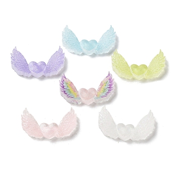 Resin Decoden Cabochons, Heart with Angel Wings, Mixed Color, 20.5~24x36~37.5x5.5~6.5mm