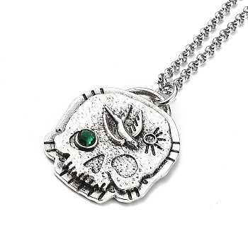 Skull Rhinestone Pendant Necklaces with Rolo Chains, Alloy Jewelry for Men Women, Bird, 27.17 inch(69cm)