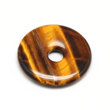 Donut/Pi Disc Natural Gemstone Pendants, Tiger Eye, Donut Width: 12mm, 30x5mm, Hole: 6mm