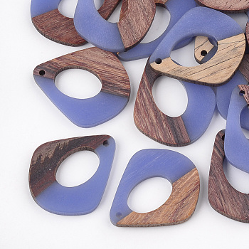 Resin & Wood Pendants, Teardrop, Cornflower Blue, 32.5x27.5x2.5~4mm, Hole: 1.5mm