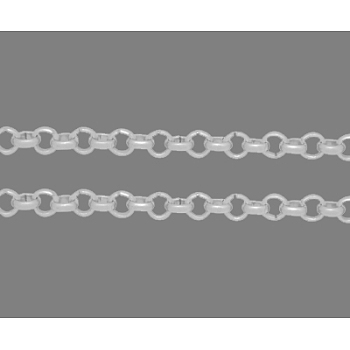 Iron Rolo Chains, Round, Belcher Chain, with Spool, Unwelded, Lead Free & Nickel Free, Silver, 3x1mm