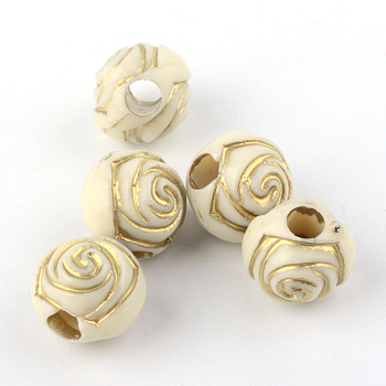 Flower Plating Acrylic Beads, Golden Metal Enlaced, Beige, 12x12mm, Hole: 4mm, about 750pcs/500g