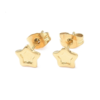 Ion Plating(IP) 304 Stainless Steel Stud Earring Finding, Earring Settings, Star, Real 18K Gold Plated, 6.7x7mm, Pin: 0.8mm, Tray: 4x4mm