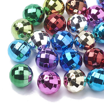 Color Plated Acrylic Beads, Faceted, Round, Mixed Color, 12mm, Hole: 2mm, about 500pcs/500g