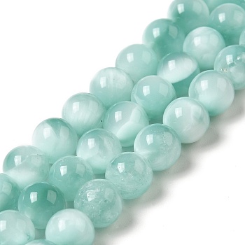 Natural Glass Beads Strands, Grade A, Round, Undyed, Aqua Blue, 8mm, Hole: 1mm, about 51pcs/strand, 15.5~15.7''(39.37~39.88cm)