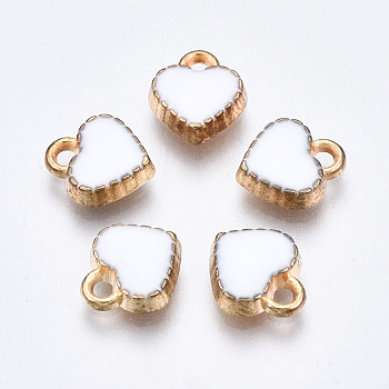 Alloy Enamel Charms, Cadmium Free & Lead Free, Heart, Light Gold, White, 8.5x7.5x2.5mm, Hole: 1.4mm