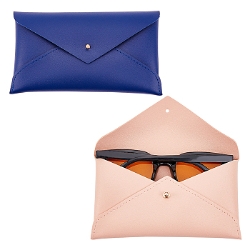 AHADERMAKER 2Pcs 2 Colors PU Imitation Leather Envelope Glasses Bag, with Alloy Snap Button, for Eyeglass, Sun Glasses Protector, Rectangle, Mixed Color, 90x160x15mm, 1poc/color