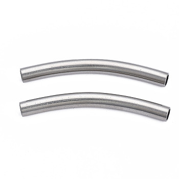 201 Stainless Steel Beads, Curve Tube, Stainless Steel Color, 40x7.5x4mm, Hole: 3mm