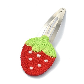 Handmade Cotton Knitting Ornament Iron Snap Hair Clips for Girls, Strawberry, 80x33x2.8mm