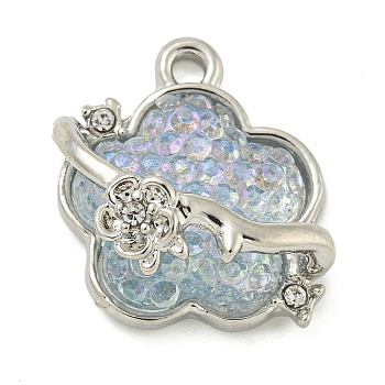 Alloy And Resin Pendants, Flower, Blue, 17.5x20x6.5mm