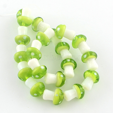 16mm GreenYellow Mushroom Lampwork Beads