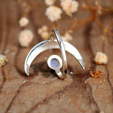 Natural Moonstone with Crescent Moon Open Cuff Ring(PW23031684096)-2