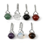 Natural & Synthetic Mixed Stone Ball Pendants, Round Charms eith Brass Findings, Platinum, 32x15x12mm, Hole: 4.5x16mm(G-D102-04P)